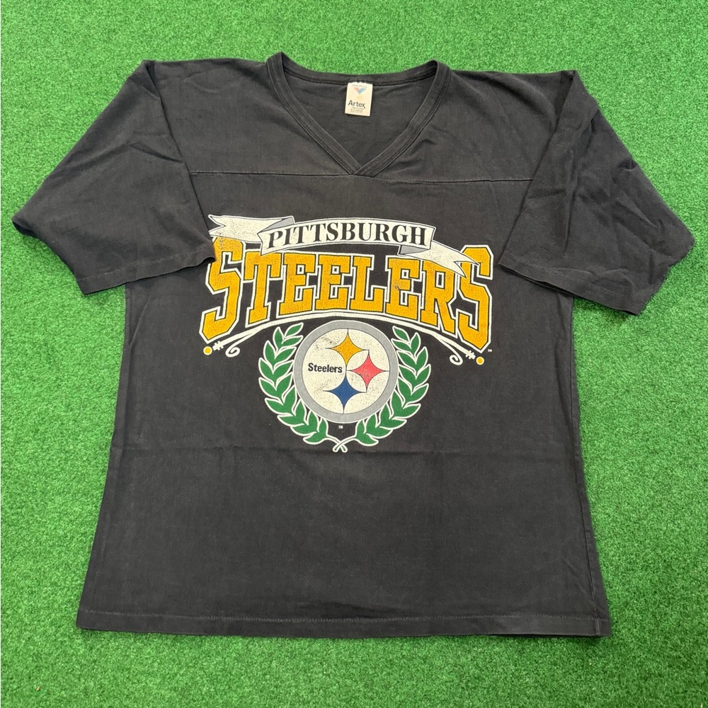 90s Pittsburgh Steelers vintage v neck T-shirt jersey rare football team XL yinz
